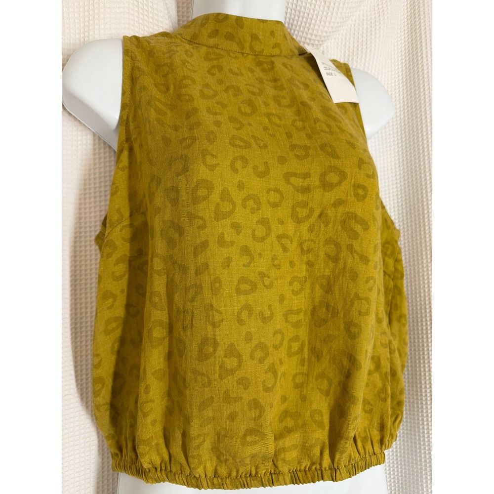Sadie & Sage Chartreuse Leopard Mock Neck Tie Back Top AB313308 Large NWT